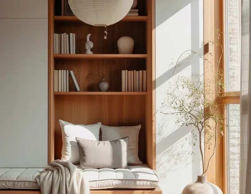 Minimalist Reading Nook in a Built-In Oak Alcove | Scandi Spring Light