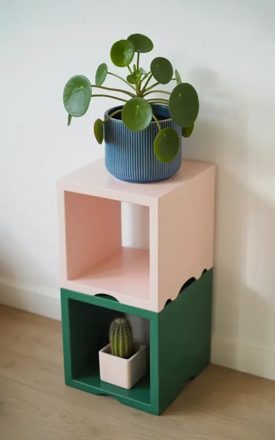 Geometric Shelf Unit for Plants | Pink & Green Minimalist Shelf
