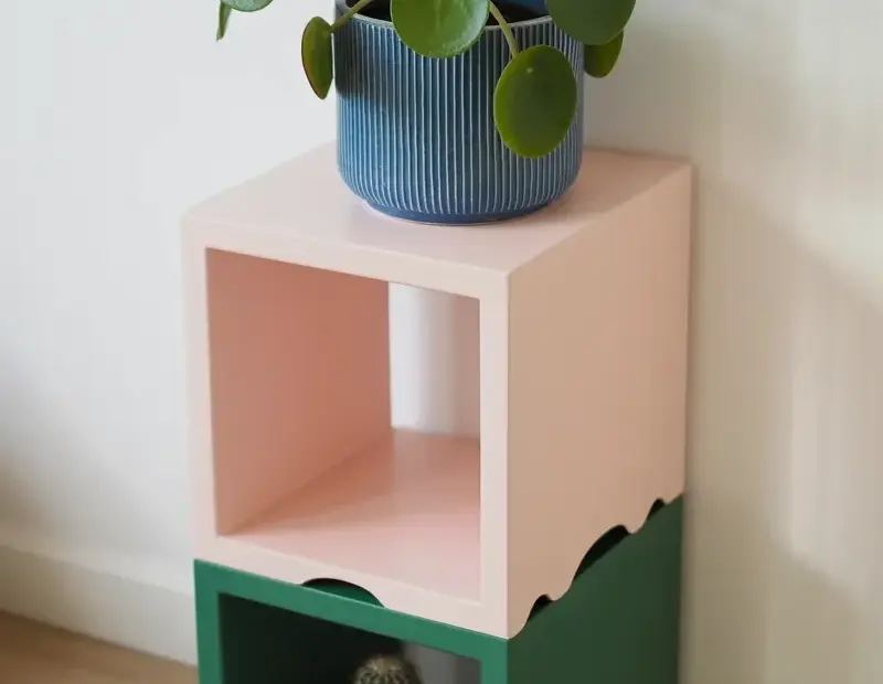 Geometric Shelf Unit for Plants | Pink & Green Minimalist Shelf