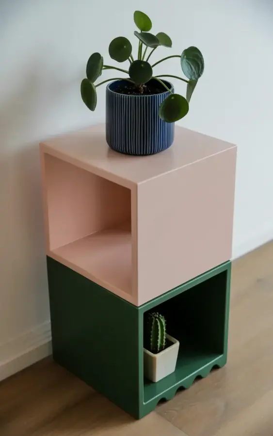 Modern Minimalist Shelf Unit Before & After | Geometric 3-Tier Plant Shelf Styling