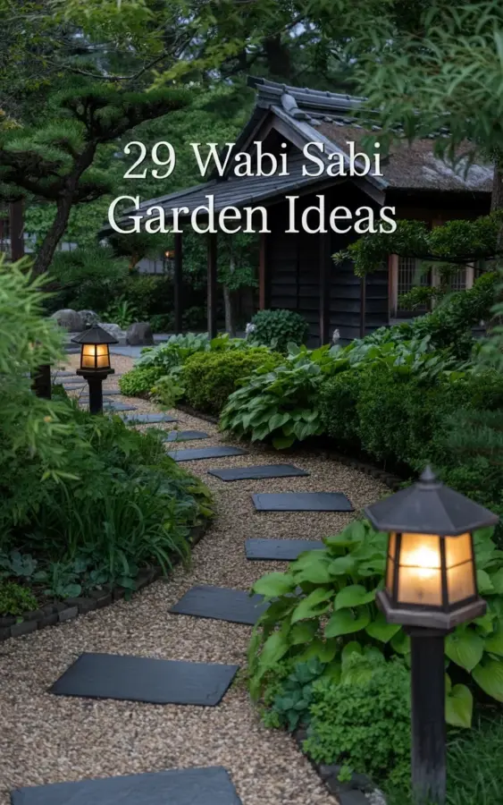 Wabi Sabi Garden Ideas: A Curved Stone Path with Lanterns