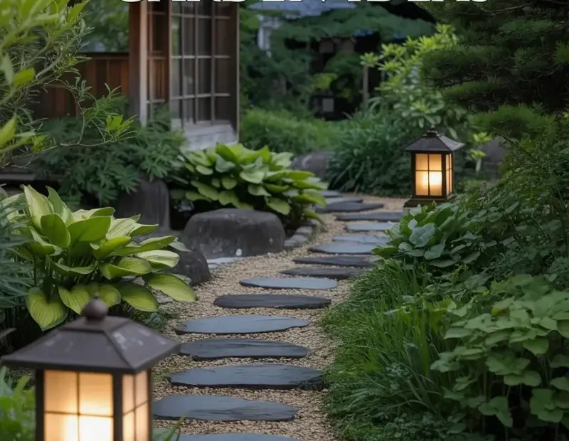 Wabi Sabi Garden Ideas | Stone Path with Lanterns at Dusk